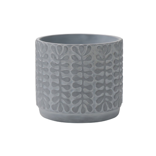 Embossed Grey Concrete Planter Pot with Leaf Pattern – Decorative Indoor/Outdoor Plant Container  AF008