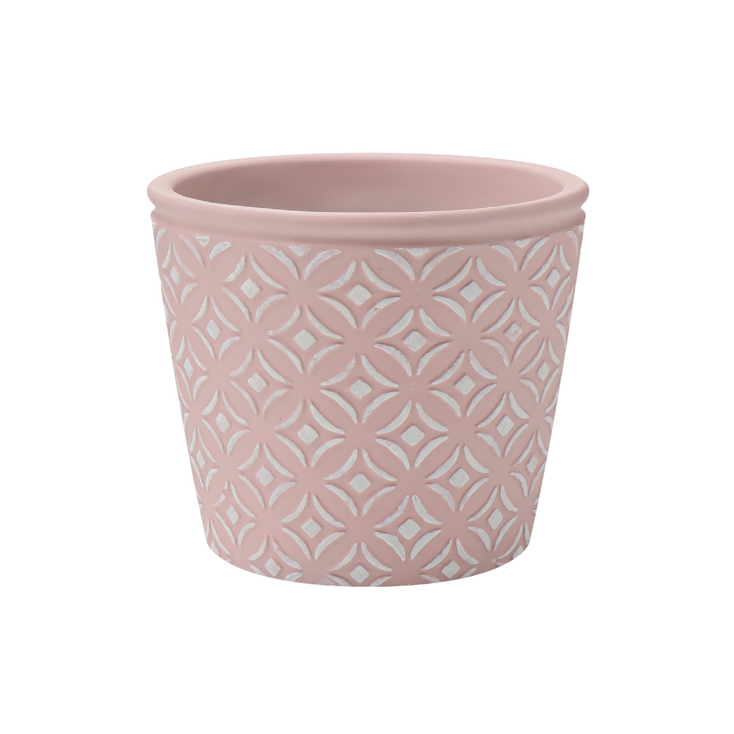 Blush Pink Concrete Planter Pot with Floral Geometric Pattern – Decorative Indoor/Outdoor Plant Container Composite Material Custom AF009