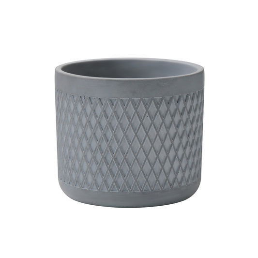 5.1 Inch Grey Concrete Planter Pot with Diamond Lattice Pattern – Modern Indoor/Outdoor Plant Container AF012