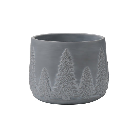 Embossed  Gray Concrete Planter Pot with Christmas Trees– Cylindrical Decorative Indoor/Outdoor Plant Container AF029