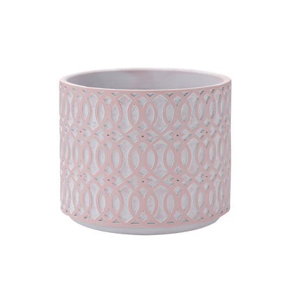 Embossed  Blush Pink  Concrete Planter Pot with Geometry – Cylindrical Decorative Indoor/Outdoor Plant Container AF030