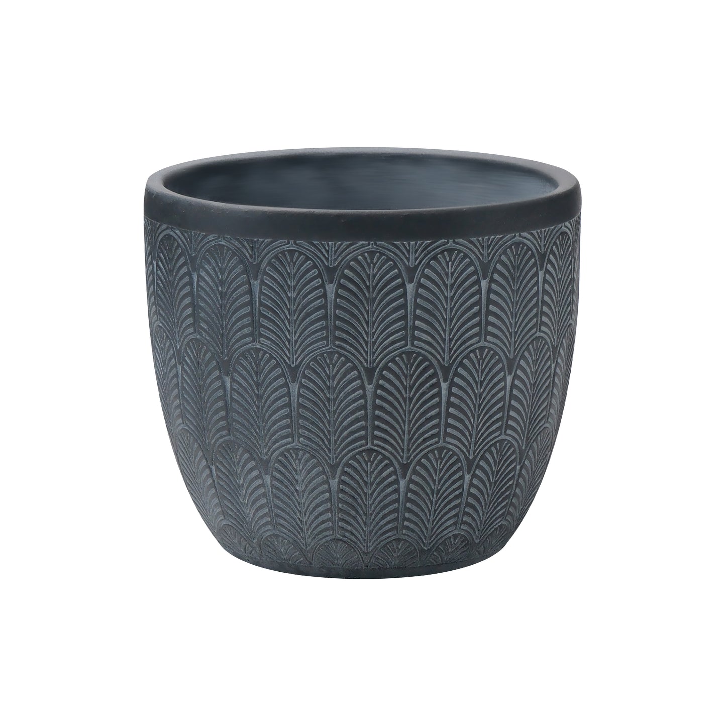 Gray Concrete Planter Pot Embossed with Leaves Pattern– Cylindrical Decorative Indoor/Outdoor Plant Container AF031