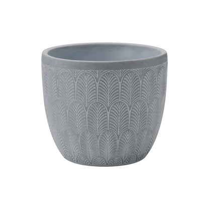 Gray Concrete Planter Pot Embossed with Leaves Pattern– Cylindrical Decorative Indoor/Outdoor Plant Container AF031