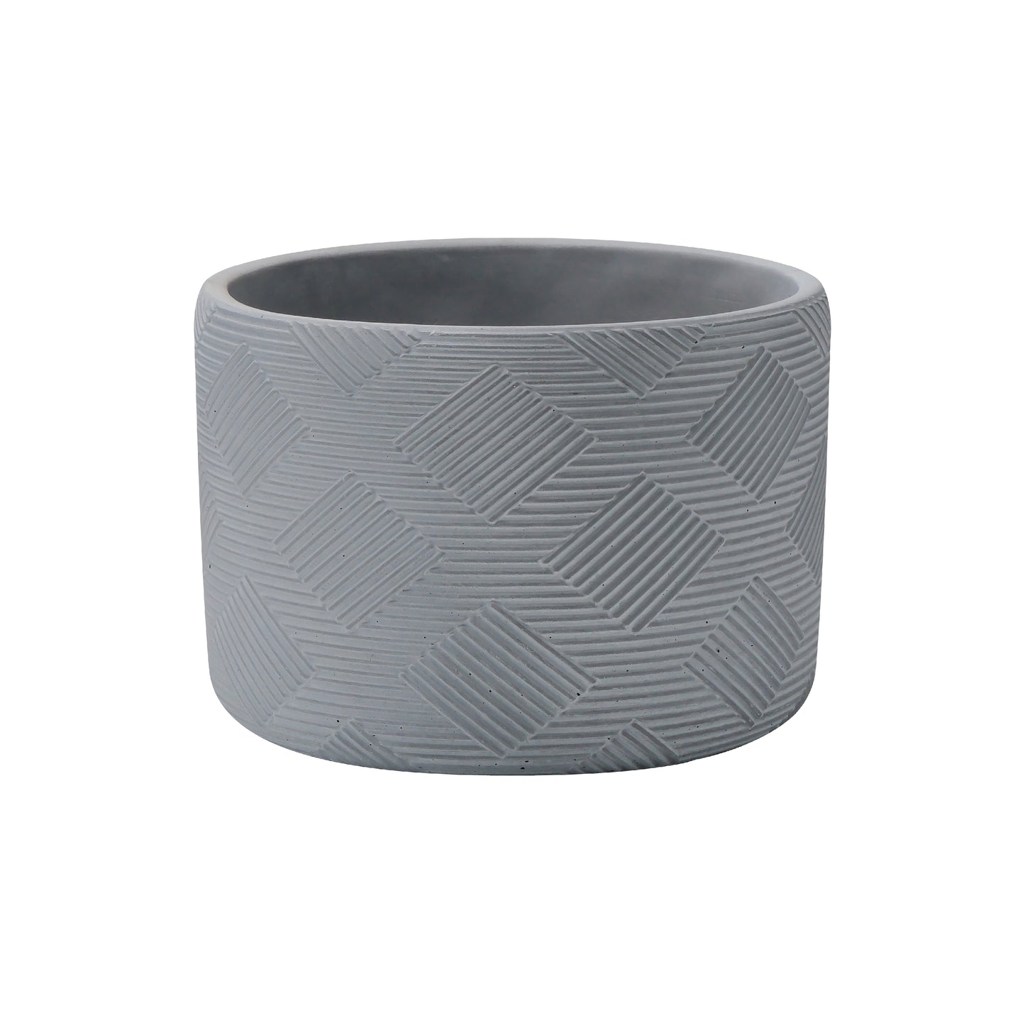 Gray Cylindrical  Concrete Planter Pot Embossed with Geometric Pattern– Decorative Indoor/Outdoor Plant Container AF032