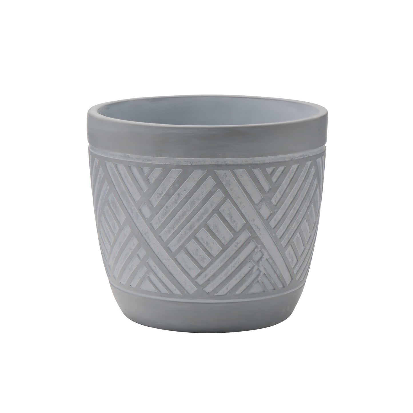 Modern Concrete Planter Pot - Grey,  Embossed Geometric  Pattern- Indoor/Outdoor, 7.2-inch Round Pot for Succulents, Herbs, or Small Plants AF042