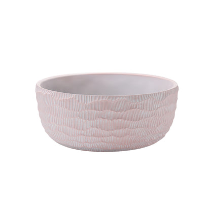 Blush Pink Modern Concrete Planter Bowl, Round Planters Pot With Geometric Pattern Embossed for Succulents, Cacti, or Small Plants - Indoor/Outdoor Use AF047