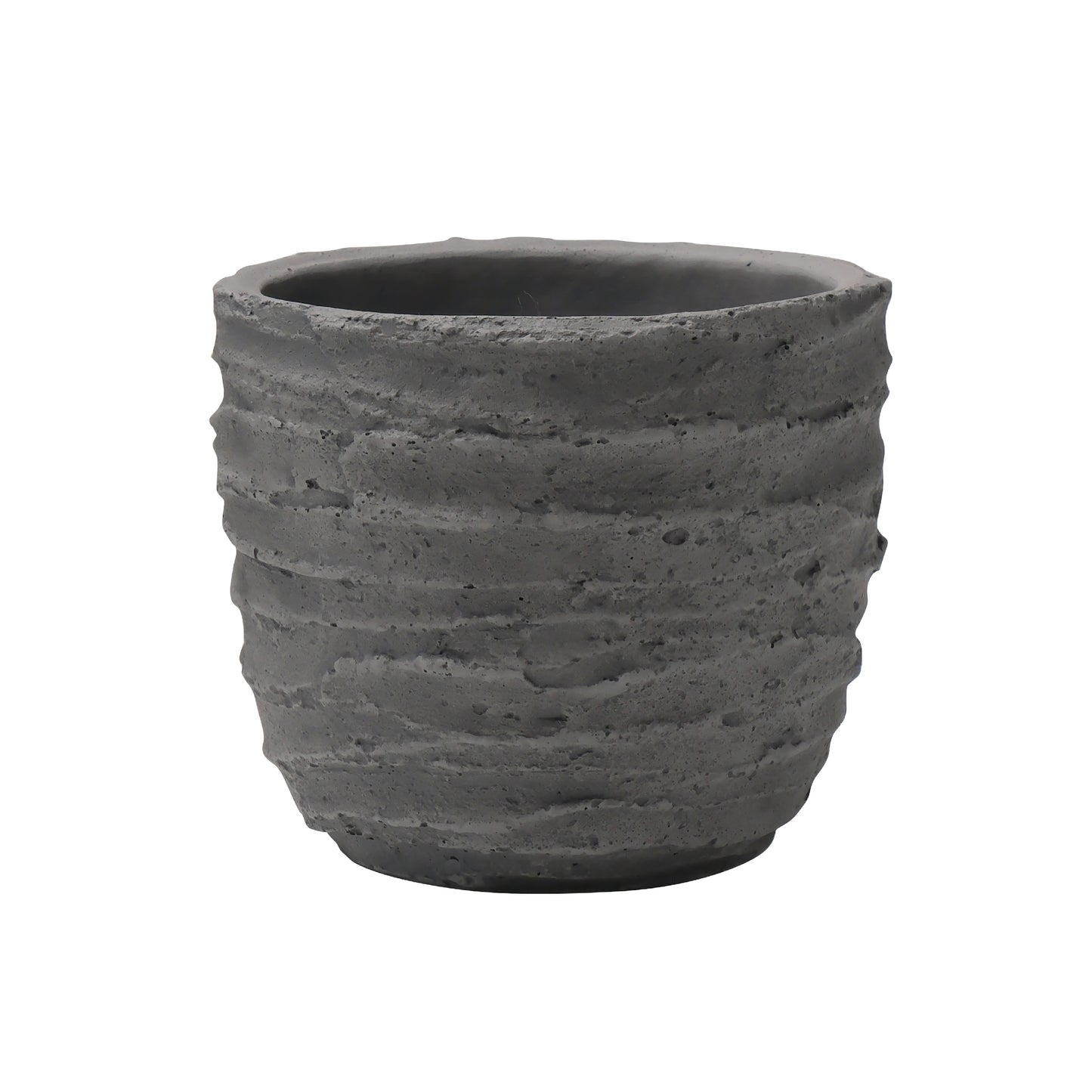 Textured Wave Design Concrete Planter Pot - 8 inch Round Grey Pot for Succulents, Cacti, or Small Plants - Indoor/Outdoor Use Composite Material Planter AF053