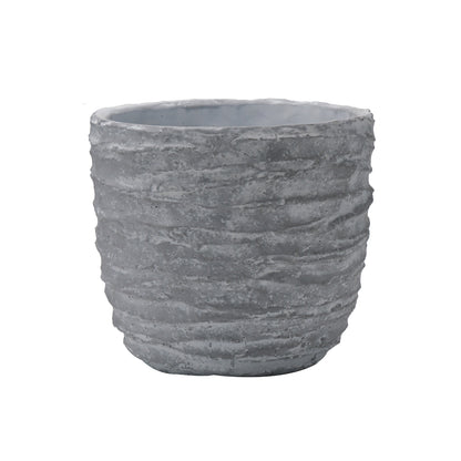 Textured Wave Design Concrete Planter Pot - 8 inch Round Grey Pot for Succulents, Cacti, or Small Plants - Indoor/Outdoor Use Composite Material Planter AF053