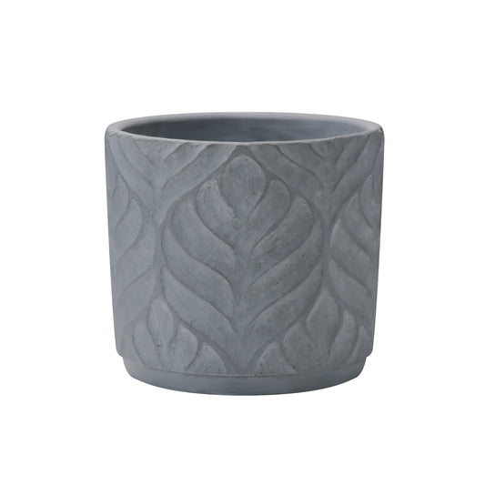 Round Concrete Planter Embossed With Leaves Pattern, Outdoor Indoor Garden Pots with Drainage Hole, Weathered Concrete ，Composite Material Planter AF056