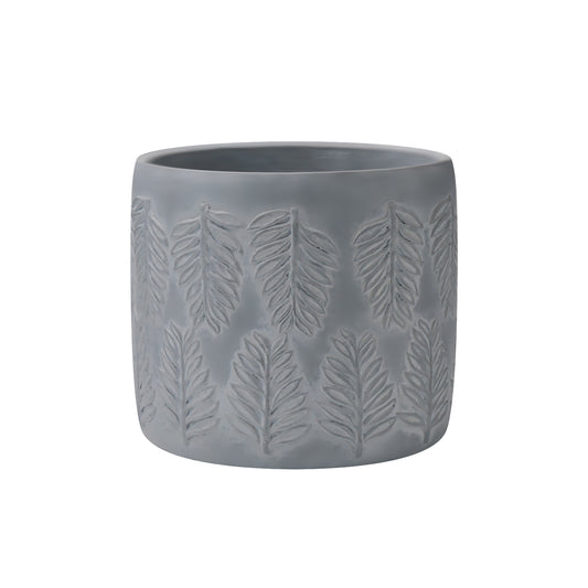 Round Concrete Planter Embossed With Olive Leaves Pattern, Outdoor Indoor Garden Pots with Drainage Hole, Weathered Concrete ，Composite Material Planter AF057