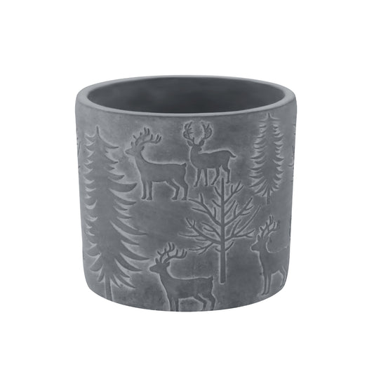 Gray Concrete Planter Pot ，Christmas Trees And Deers Embossed Decorative Indoor/Outdoor Plant Container, Composite Material Planter AF064