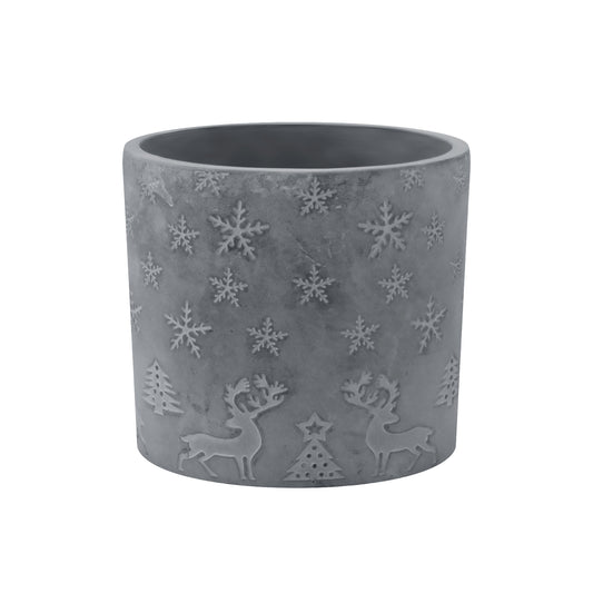 Gray Concrete Planter Pot ,Christmas Snows and Deers Embossed Decorative Indoor/Outdoor Plant Container, Composite Material Planter AF068