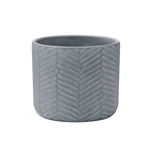 Gray Concrete Planter with Herringbone Pattern – Modern Round Indoor/Outdoor Succulent Pot AF071