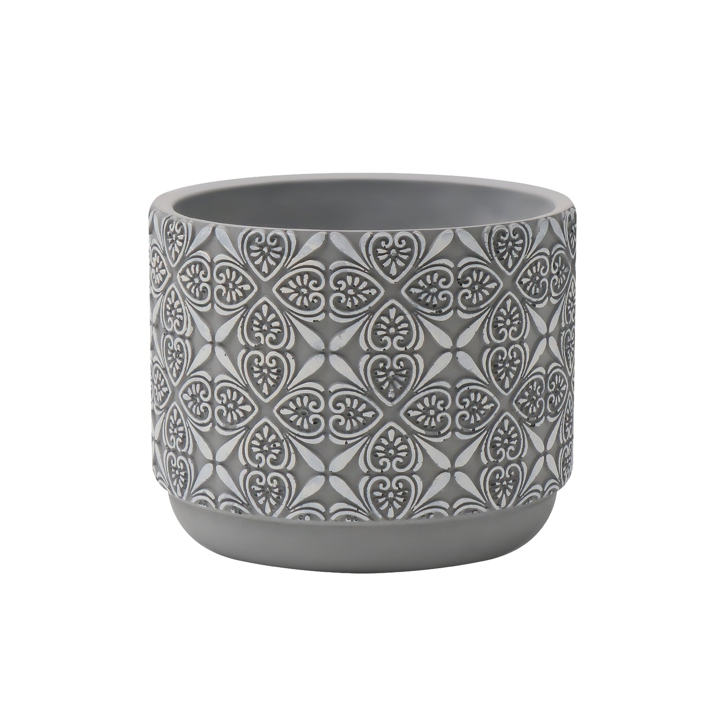 Decorative Gray Concrete Planter with Intricate Heart Pattern – Small Round Indoor/Outdoor Succulent Pot,Composite Material Planter AF080