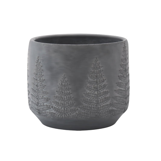 Modern Gray Concrete Planter with Trees Pattern  Embossed– Round Indoor/Outdoor Flower Planter Pot , Composite Material Planter AF086