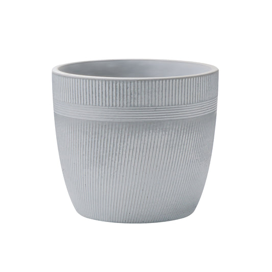 Gray Concrete Planter Pot with Dual-Band Ribbed Design – Modern Indoor & Outdoor Decor, Composite Material Planter AF087