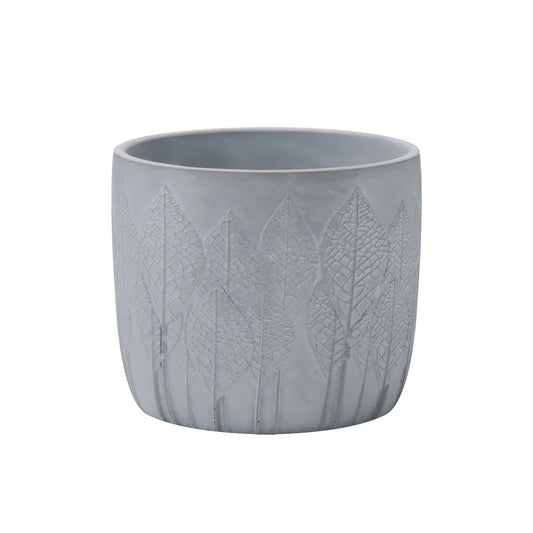 Gray Concrete Planter with Leaves  Embossed– Small Round Indoor/Outdoor Succulent Pot Composite Material Planter AF082